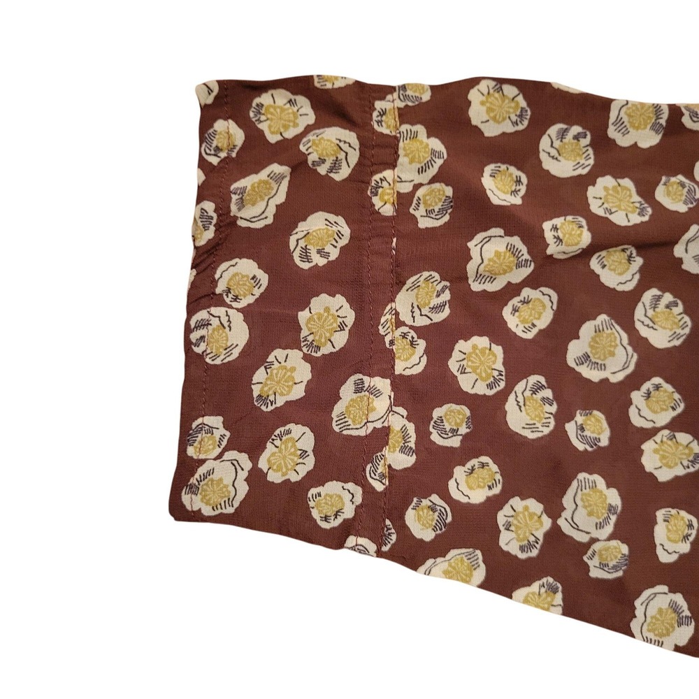 Flax Floral Brown A Line Dress M Boho Lagenlook Autumn School Girl Prairie Boxy - Picture 4 of 6